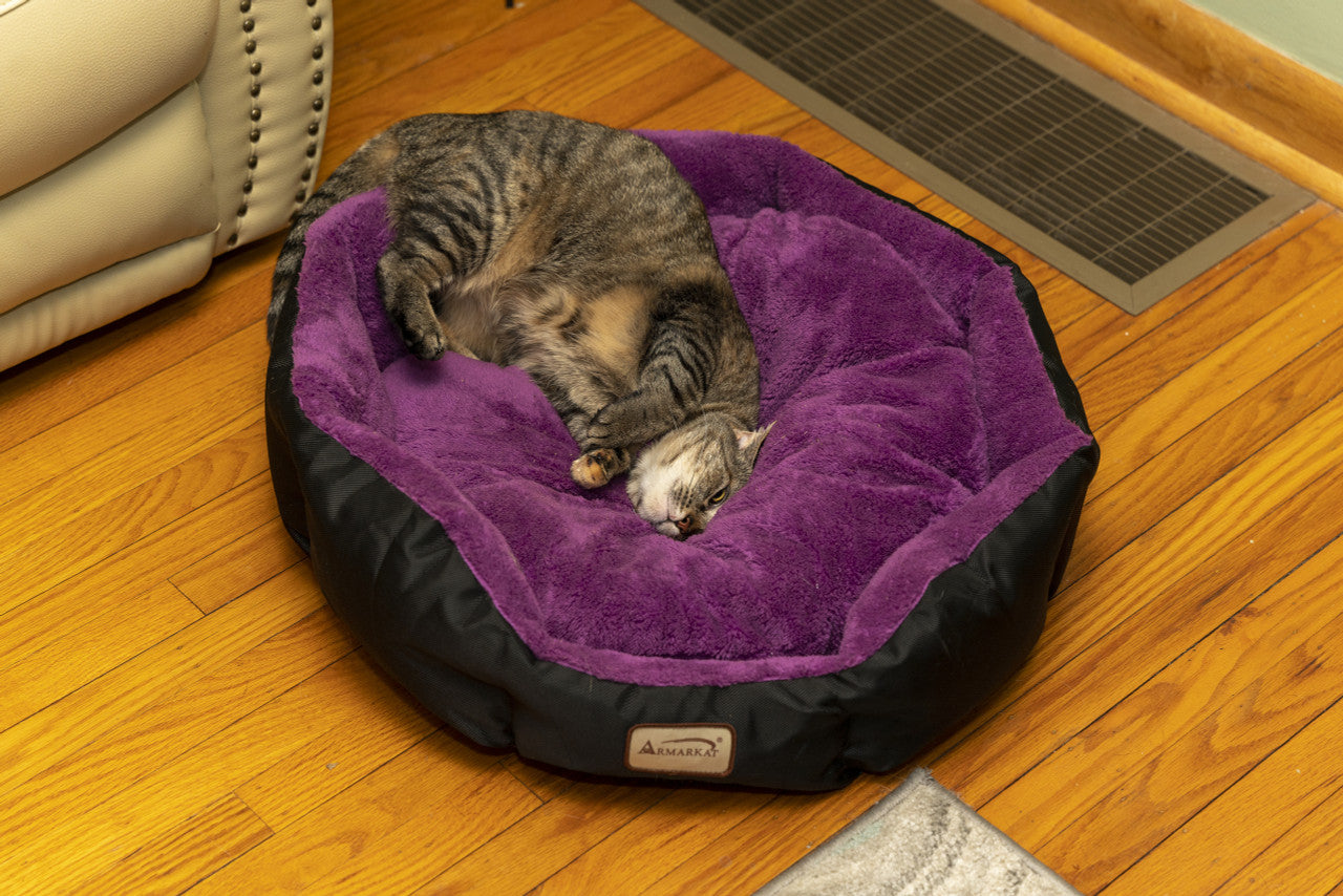 Large, Soft Cat Bed in Purple & Black